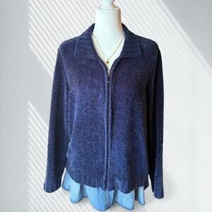 Vintage Blue Chenille Zip-Up Sweater
